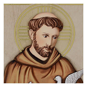 San Francesco tortorelle quadretto legno Valenti 13x10 cm