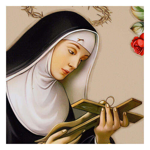 Heilige Rita von Cascia – Bild mit silberfarbenen Verzierungen auf Holz von Valenti Argenti, 17,5x11,5 cm 2