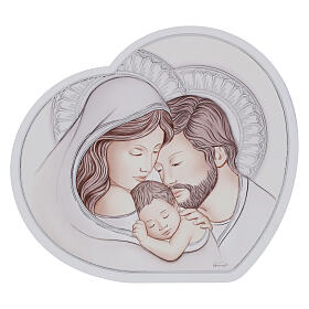 Wooden Holy Family heart-shaped painting by Valenti, 4x6 in