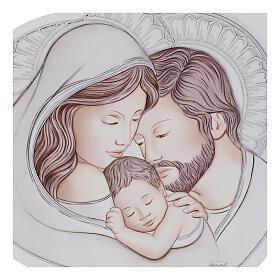 Wooden Holy Family heart-shaped painting by Valenti, 4x6 in