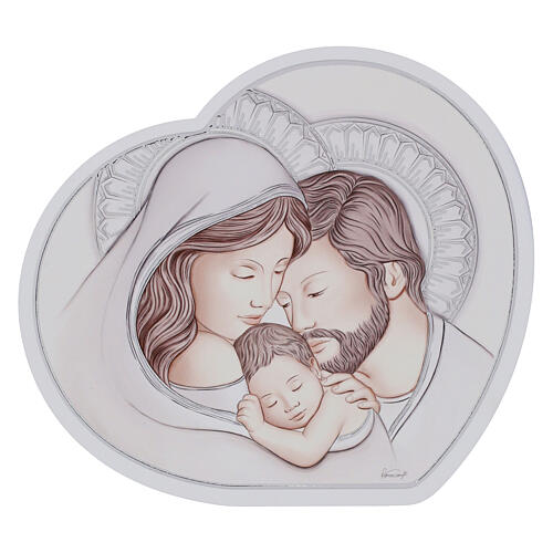 Wooden Holy Family heart-shaped painting by Valenti, 4x6 in 1