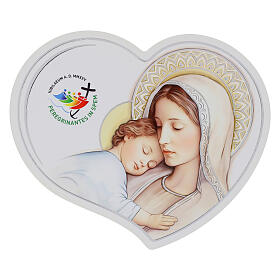 Heart-shaped Picture of Mary and Baby Jesus 15x20 cm Wood, 2025 Jubilee Logo