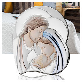Bassorilievo Thilia forma cuore Sacra Famiglia alluminio argentato colorato 30x20 cm