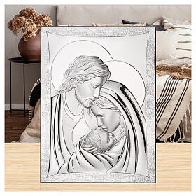 Bajo relieve Thilia Sagrada Familia con aureola aluminio plateado 30x20 cm