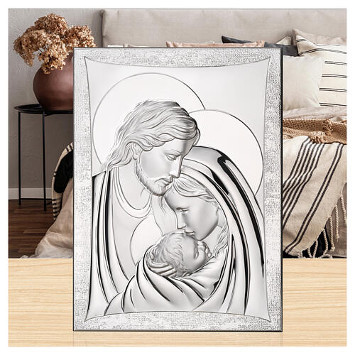 Bassorilievo Thilia  Sacra Famiglia con aureola alluminio argentato 30x20 cm 2