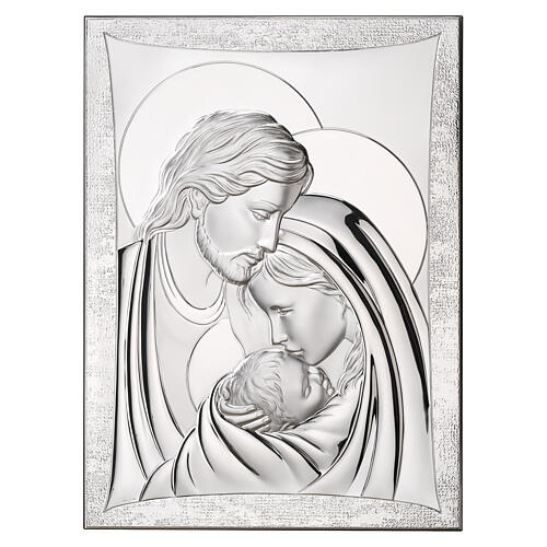 Quadretto Thilia bassorilievo Sacra Famiglia alluminio argentato 15x10 cm 1