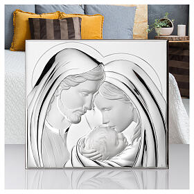 Quadro Thilia bassorilievo Santa Famiglia alluminio argentato 25x21 cm