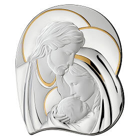 Thilia bas-relief panel, Holy Family, silver-plated aluminum with gold details, 3x2.5 in
