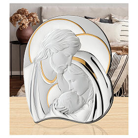 Quadretto Thilia bassorilievo Santa Famiglia alluminio argentato dettagli oro 7x6 cm