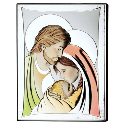 Bas-relief Sainte Famille Thilia en aluminium argenté nuances colorées 30x20 cm 1