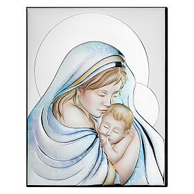 Bassorilievo Thilia Madonna bambin Gesù alluminio argentato colorato 15x10 cm