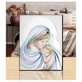 Bassorilievo Thilia Madonna bambin Gesù alluminio argentato colorato 15x10 cm