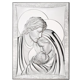 Thilia Holy Family bas-relief, silver-plated aluminum, 18x12 in