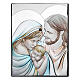 Thilia bas-relief, coloured Holy Family in silver-plated aluminum, 12x8 in s1