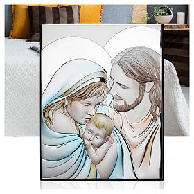 Quadro Thilia bassorilievo Santa Famiglia colorata alluminio argentato 30x20 cm