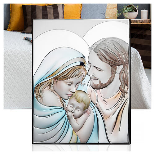 Quadro Thilia bassorilievo Santa Famiglia colorata alluminio argentato 30x20 cm 2