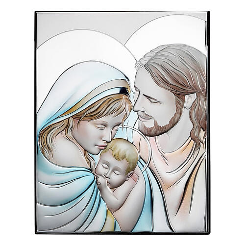 Thilia bas-relief painting of the Holy Family in colored silver-plated aluminum, 30x20 cm 1