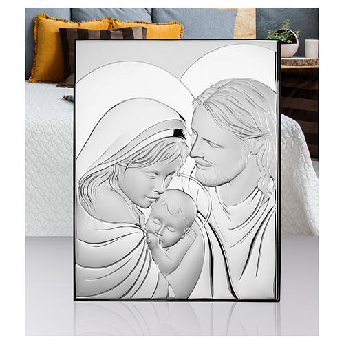 Tableau Croix Métal Sainte Famille - Décoration Murale Noël Religieuse - Cadeau Doré/argenté 15x15 Cm