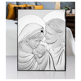 Bassorilievo Thilia alluminio argentato Sacra Famiglia 20x15 cm