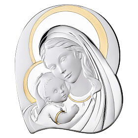 Bassorilievo Thilia alluminio argentato Madonna con bambino dettagli oro 30x20 cm