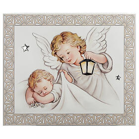 Tableau Thilia en MDF enfant et ange avec lanterne 15x20 cm