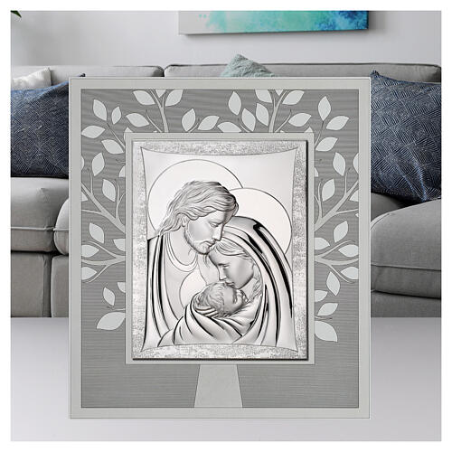 Holy Family picture with engraved low relief flowers, Thilia 20x20 cm 2