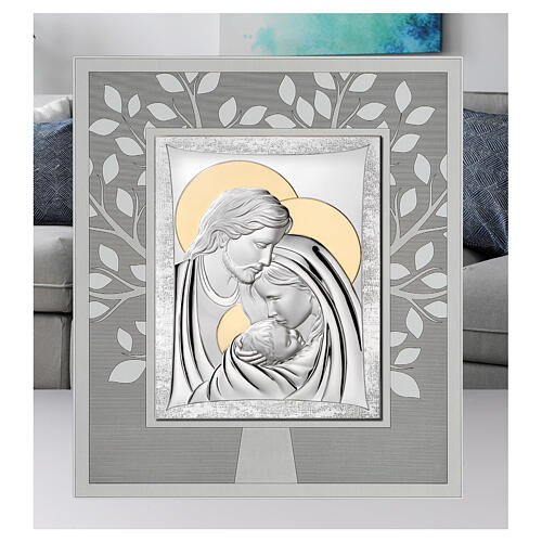 Thilia frame with Tree of Life and silver-plated aluminum bas-relief, Holy Family with gold halos, 14x12 in 2