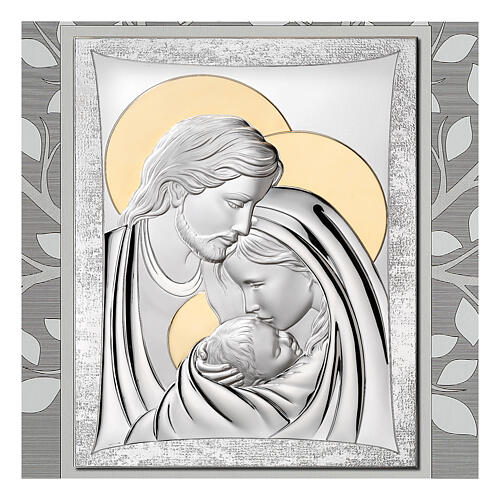 Tableau Thilia Arbre de Vie plaque en aluminium argenté Sainte Famille détails en or 35x30 cm 3