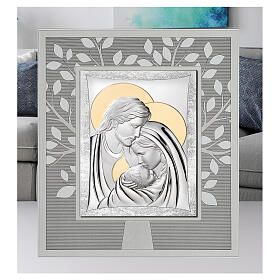 Quadro Thilia dettagli floreali placca alluminio argentato S. Famiglia dettagli oro 35x30 cm