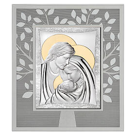Obraz Thilia, detale kwiatowe, srebrna płytka aluminiowa z wizerunkiem Świętej Rodziny i złotymi akcentami, 35 x30cm