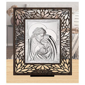 Thilia frame in dark MDF with silver aluminum bas-relief, Holy Family, 8x8 in