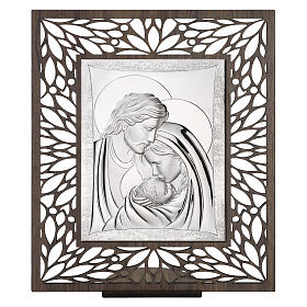 Cadre Thilia en MDF foncé perforé en bas-relief en aluminium argenté Sainte Famille 20x20 cm