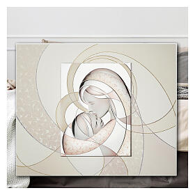 Tableau Thilia motifs floraux et paillettes bas-relief coloré Vierge à l'Enfant 40x45 cm