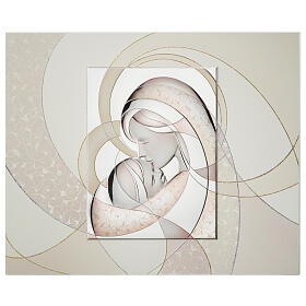 Quadro Thilia ghirigori floreali glitter bassorilievo colorato Madonna Gesù Bambino 40x45 cm