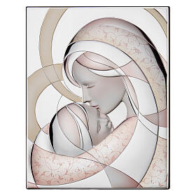 Bas-relief Thilia Vierge à l'Enfant Jésus en aluminium argenté rose et or 30x20 cm