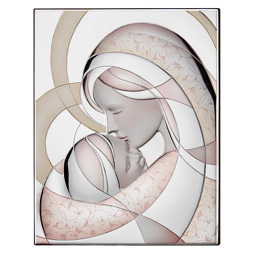 Bas-relief Thilia Vierge à l'Enfant Jésus en aluminium argenté rose et or 30x20 cm 1