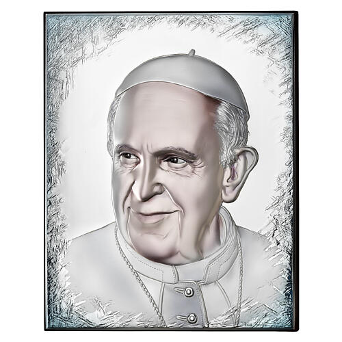 Thilia, Reliefbild, Papst Franziskus, Aluminium silberfarben mit farbigen Schattierungen – 30 × 20 cm 1