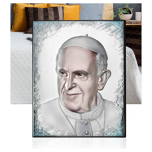 Bassorilievo Thilia Papa Francesco alluminio argentato sfumature colorate 30x20 cm 2