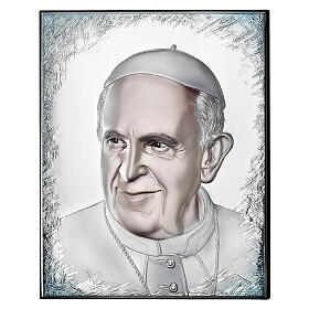 Bas-relief Pope Francis silvered aluminum colored shades, Thilia 30x20 cm