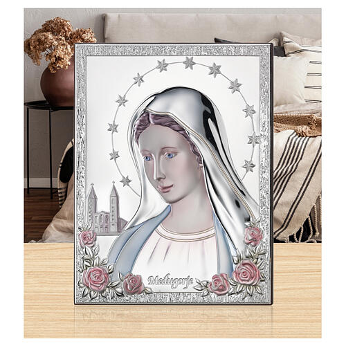 Quadretto Thilia bassorilievo Madonna di Medjugorje 15x10 cm 2