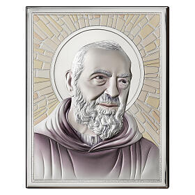 Tableau Thilia Padre Pio bas-relief en aluminium argenté coloré 15x10 cm
