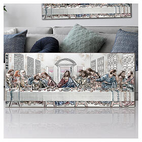 Thilia, Reliefbild, Das Letzte Abendmahl, Aluminium silberfarben mit farbigen Details – 20 × 50 cm