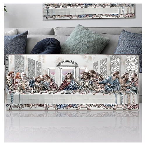 Thilia, Reliefbild, Das Letzte Abendmahl, Aluminium silberfarben mit farbigen Details – 20 × 50 cm 2