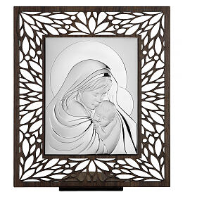 Quadretto Thilia traforato bassorilievo alluminio argentato  Madonna Gesù bambino 20x20 cm
