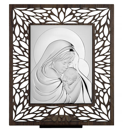 Quadretto Thilia traforato bassorilievo alluminio argentato  Madonna Gesù bambino 20x20 cm 1