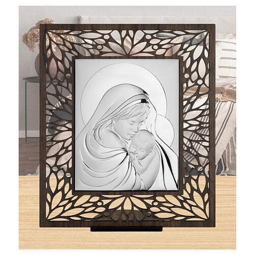 Perforated Thilia Picture with bas-relief silver-colored aluminum Madonna and Baby Jesus, 20x20 cm 2