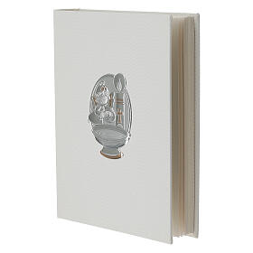 Thilia Baptism album with baptismal font, candle, and angel, 10x8 in