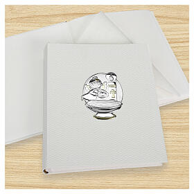 Thilia Baptism album with baptismal font, candle, and angel, 10x8 in
