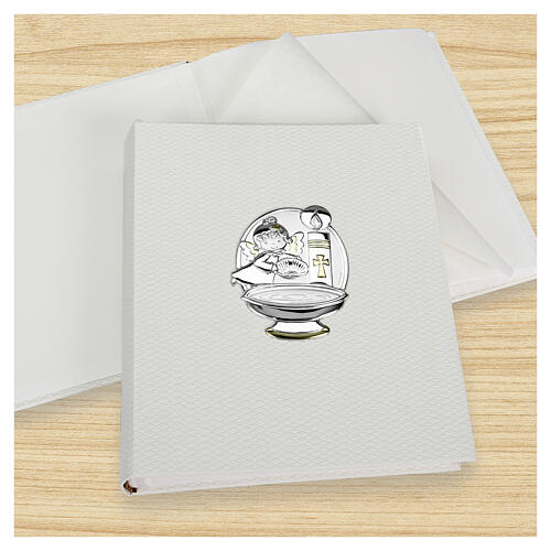 Thilia Baptism album with baptismal font, candle, and angel, 10x8 in 2