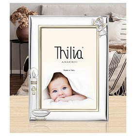 Thilia Baptism frame with candle and angel, silver-plated aluminum, 8x6 in